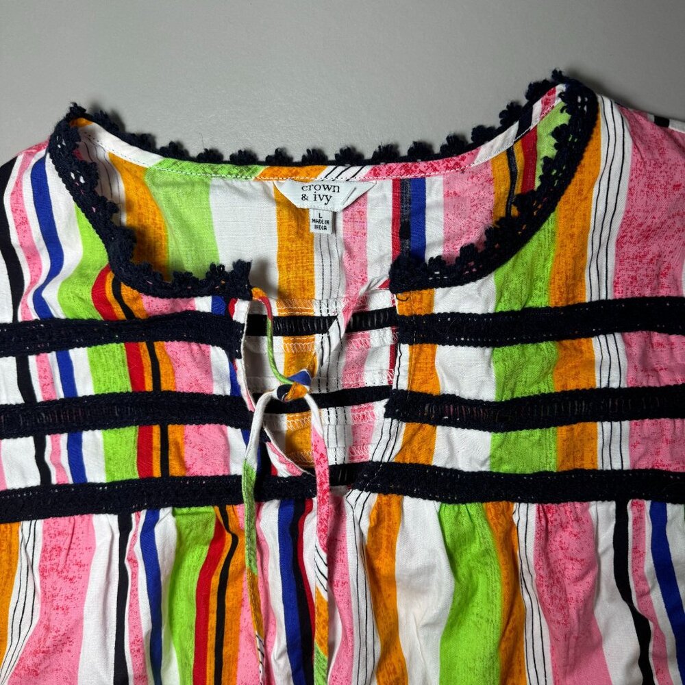Crown & Ivy Multi Color Striped Boho Blouse... - Picture 3 of 13